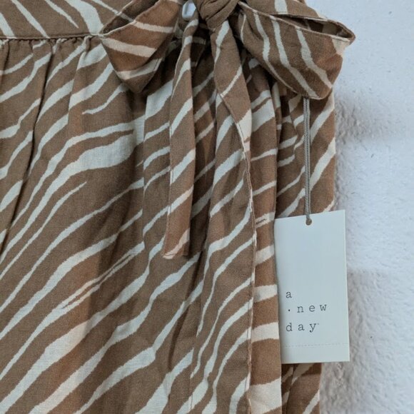 A NEW DAY Brown Zebra Animal Patterned Print Faux Wrap Bow Midi Skirt - Small - Picture 3 of 5